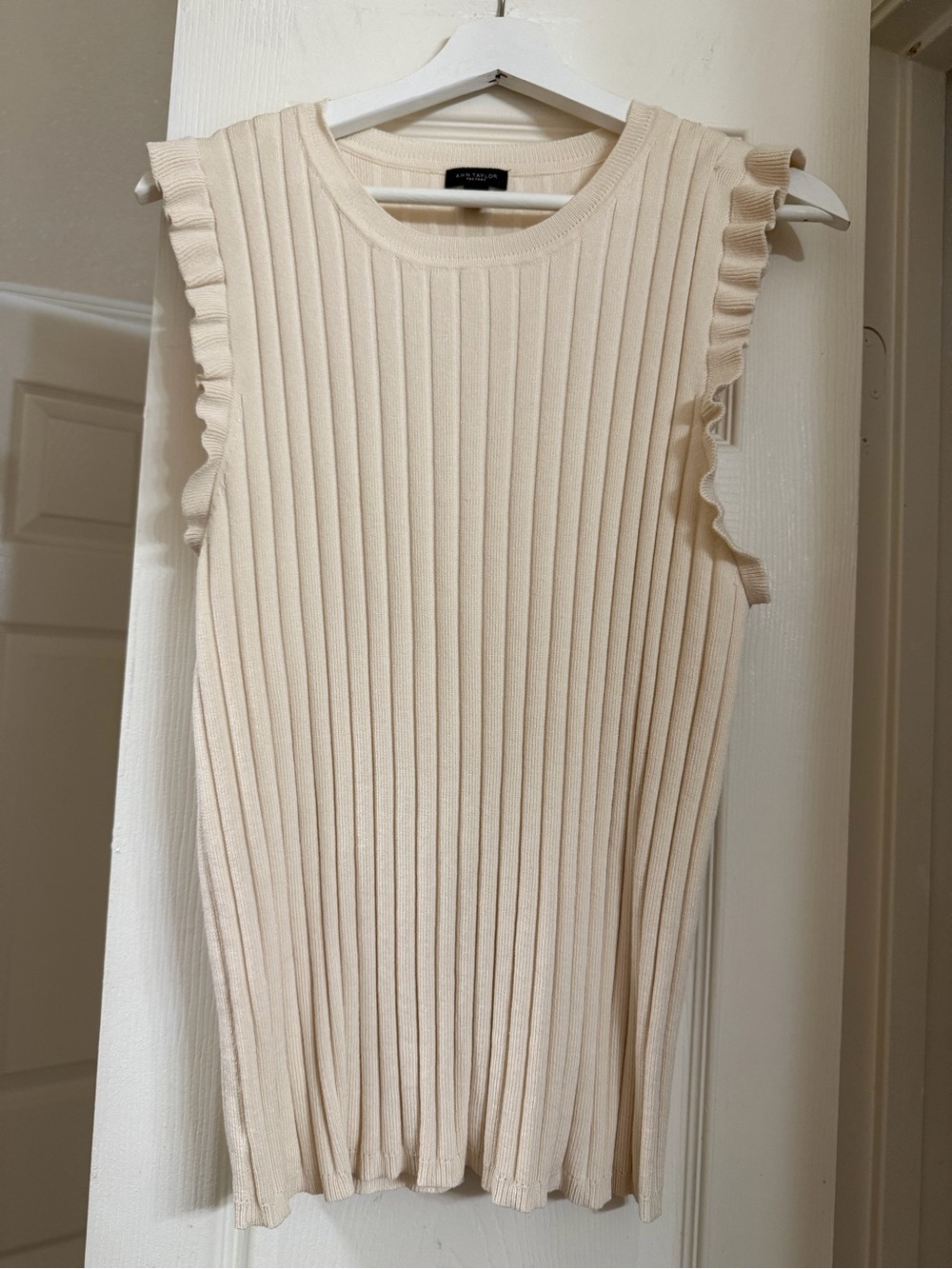 Ann Taylor Ribbed Sleeveless Knit Tank - Cream